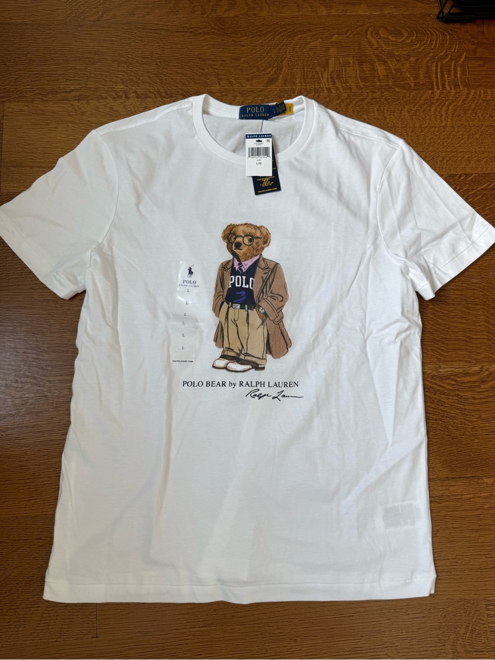 Polo by Ralph Lauren White Polo Bear Graphic T-shirt Custom Slim Fit Sz Large